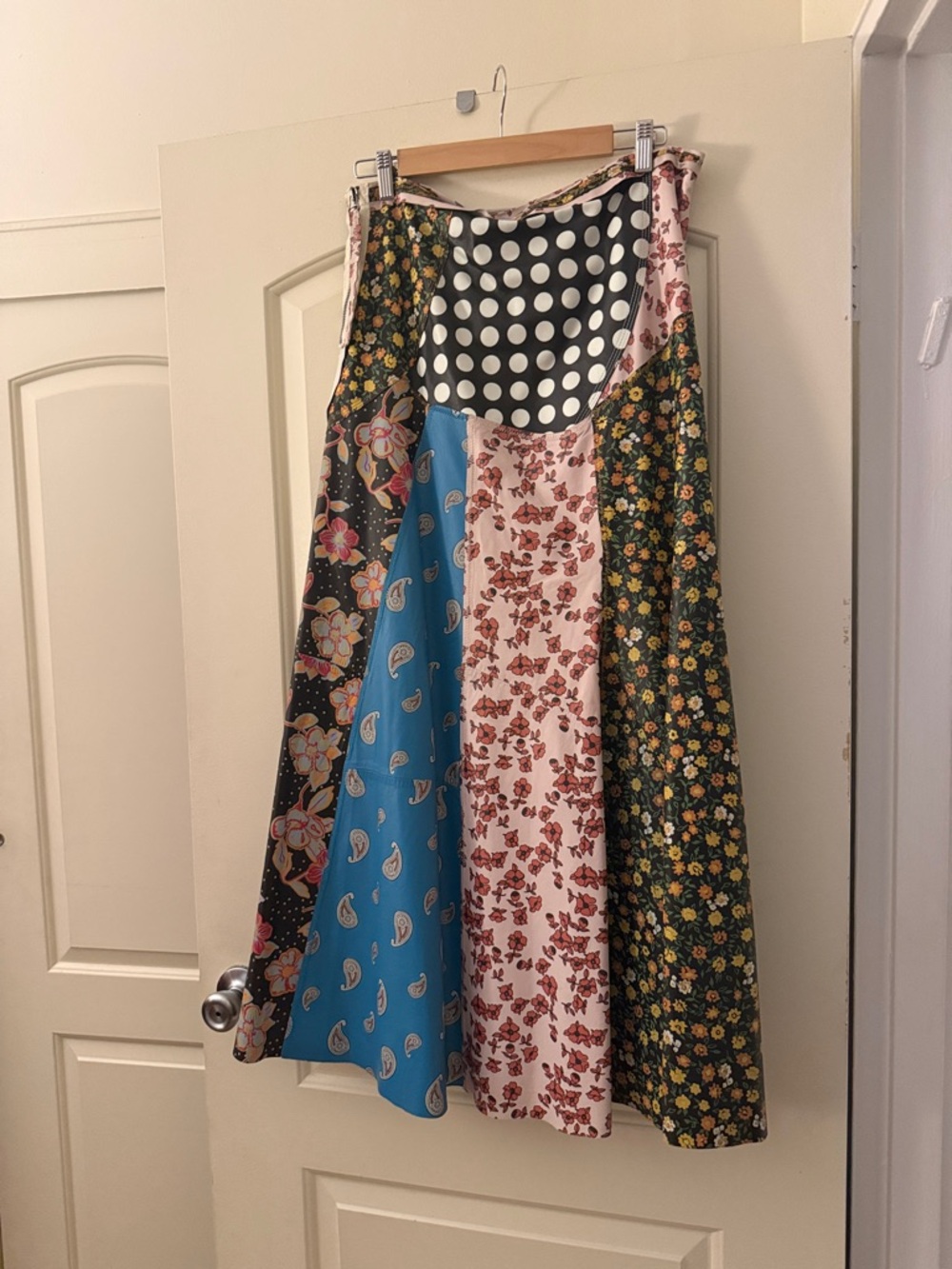 Leather Bohemian Patchwork Floral & Polka Dot Maxi Skirt - Multicolor